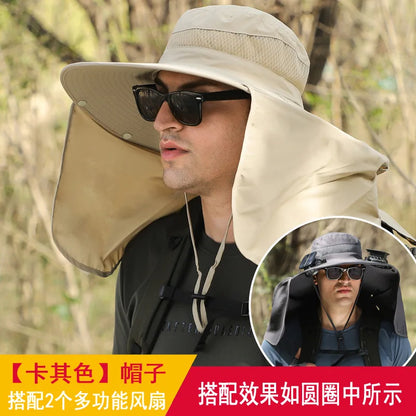 Sombrero Hat Summer Men Outdoor Fan Cap Multi-Purpose Rechargeable Big Wind Power Hat Big Brim Mountaineering Fisherman Hat Big