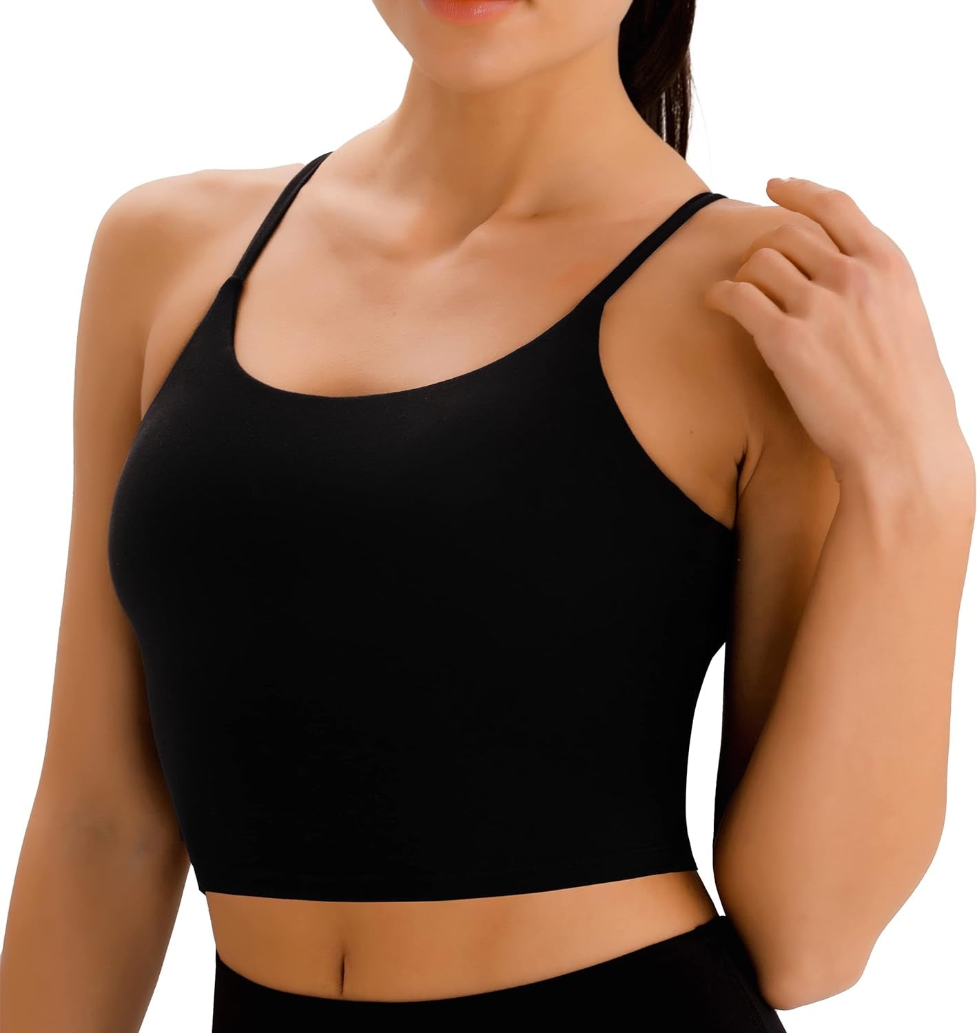 Sports Bras Women Low Impact Removable Padded Workout Tops Longline Criss-Cross Back Crop Tank Top