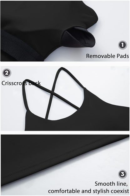 Sports Bras Women Low Impact Removable Padded Workout Tops Longline Criss-Cross Back Crop Tank Top