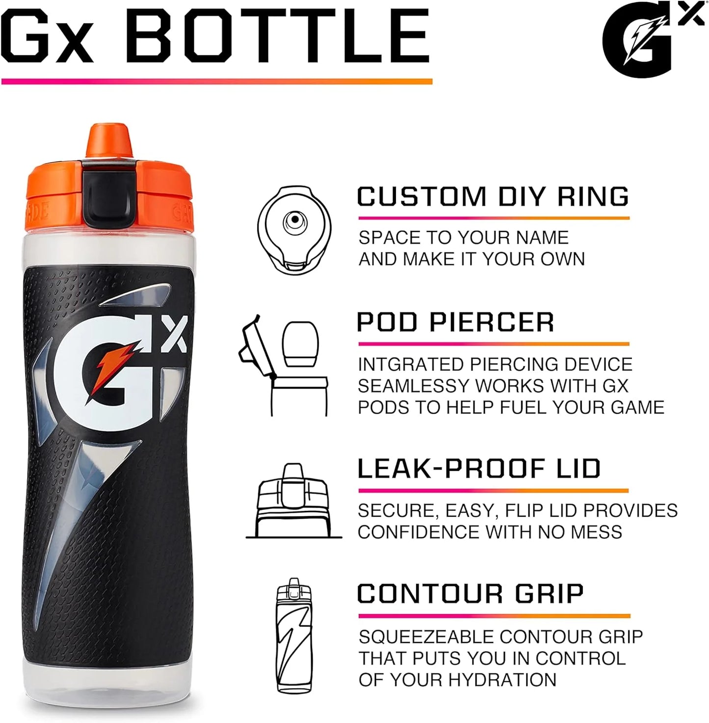 Gx Hydration System, Non-Slip 30Oz Squeeze Bottle - Blue