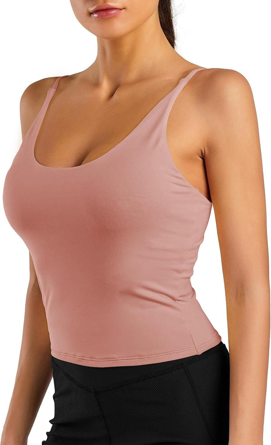 Women'S Scoop Neck Padded Sports Bra Casual Fitness Workout Running Shirts Yoga Tank Top Nude Pink