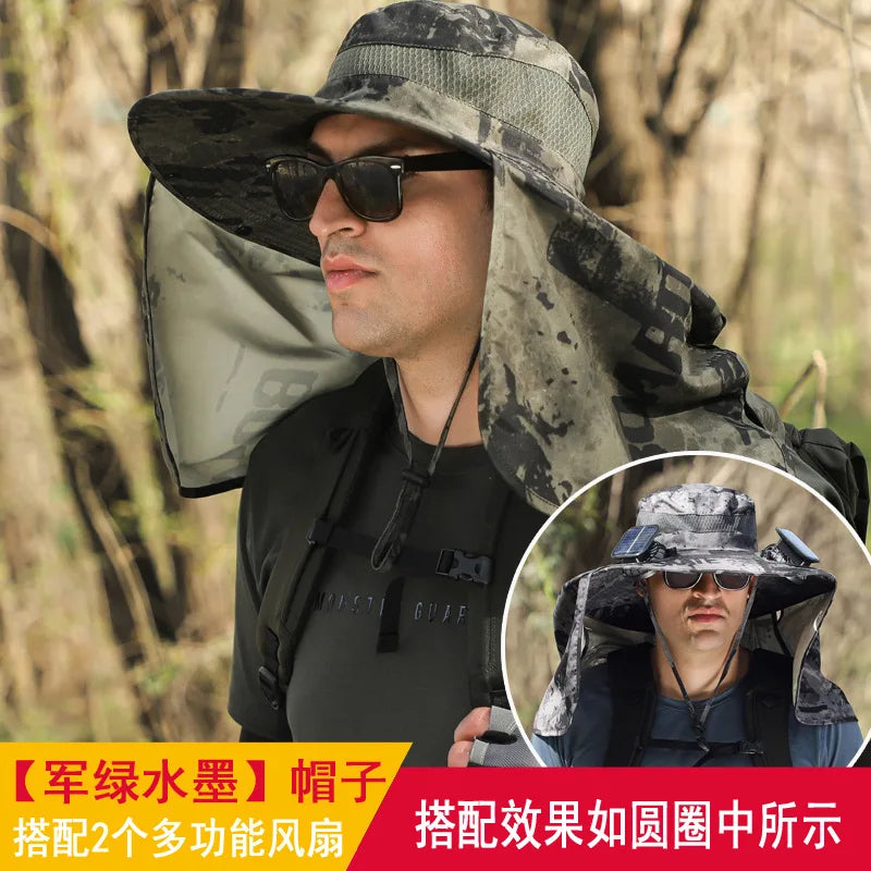 Sombrero Hat Summer Men Outdoor Fan Cap Multi-Purpose Rechargeable Big Wind Power Hat Big Brim Mountaineering Fisherman Hat Big