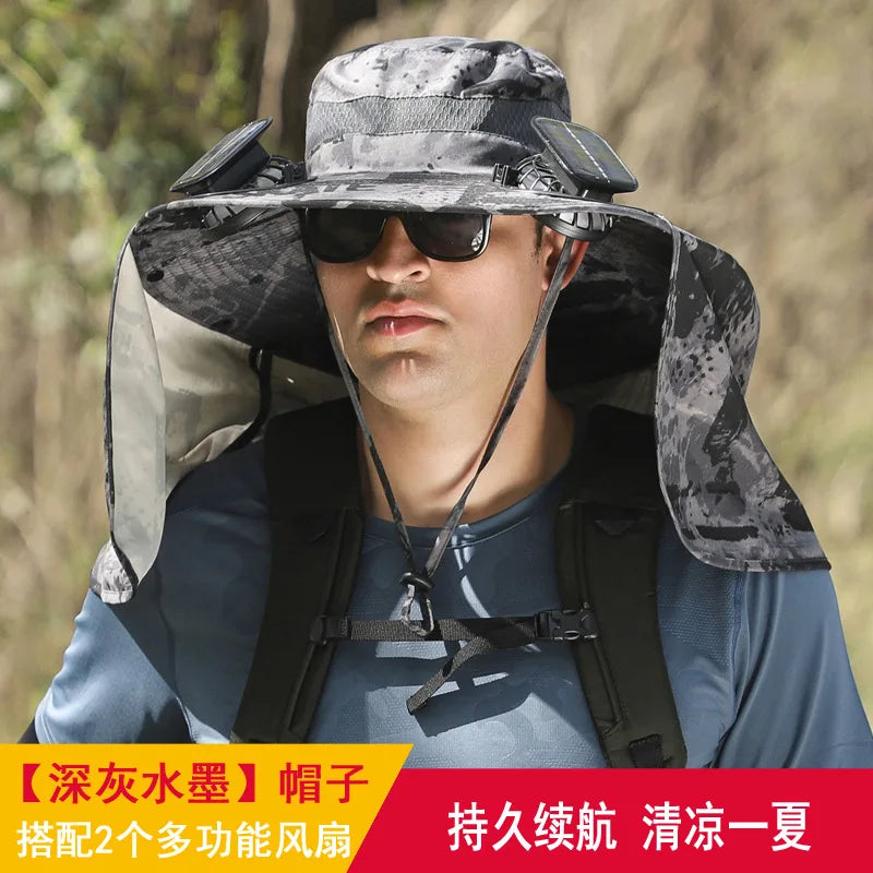 Sombrero Hat Summer Men Outdoor Fan Cap Multi-Purpose Rechargeable Big Wind Power Hat Big Brim Mountaineering Fisherman Hat Big