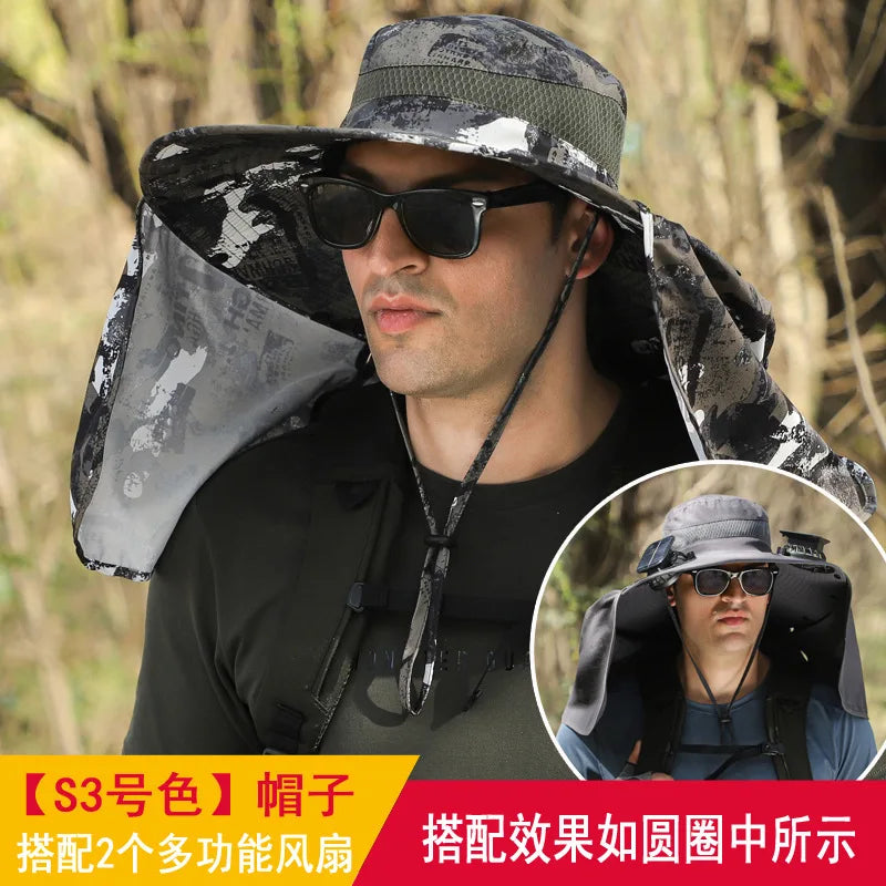 Sombrero Hat Summer Men Outdoor Fan Cap Multi-Purpose Rechargeable Big Wind Power Hat Big Brim Mountaineering Fisherman Hat Big