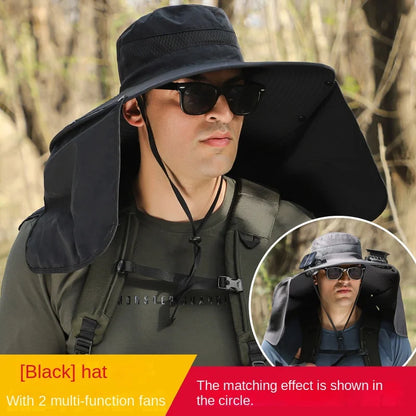 Sombrero Hat Summer Men Outdoor Fan Cap Multi-Purpose Rechargeable Big Wind Power Hat Big Brim Mountaineering Fisherman Hat Big