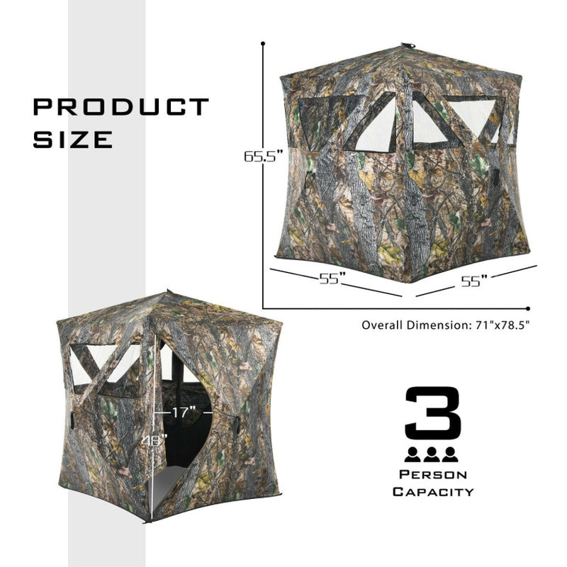 3 Person Portable Pop-Up Ground Hunting Blind with Tie-Downs