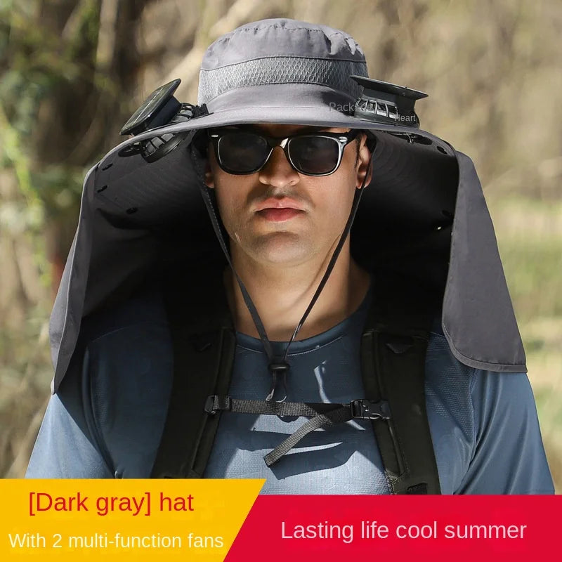 Sombrero Hat Summer Men Outdoor Fan Cap Multi-Purpose Rechargeable Big Wind Power Hat Big Brim Mountaineering Fisherman Hat Big