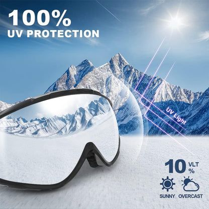 Ski Goggles OTG - over Glasses Snow/Snowboard Goggles for Men, Women & Youth - 100% UV Protection