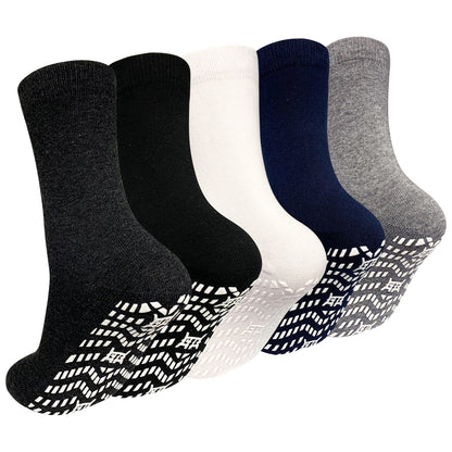 5 Pairs Non Slip Grip Socks - Ideal for Yoga, Pilates, Hospital Use - Men & Women'S Crew Sticky Gripper Socks (Size 10-13)