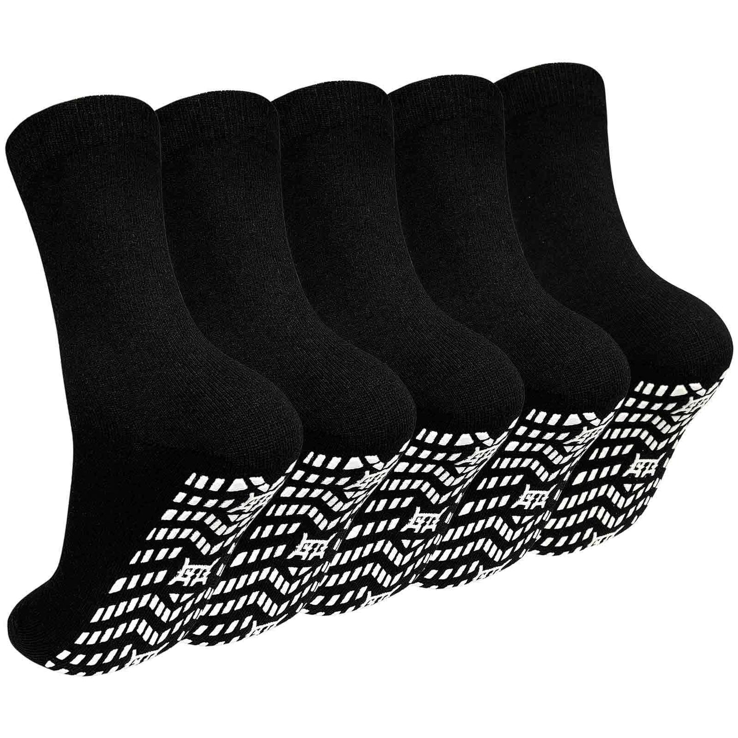 5 Pairs Non Slip Grip Socks - Ideal for Yoga, Pilates, Hospital Use - Men & Women'S Crew Sticky Gripper Socks (Size 10-13)