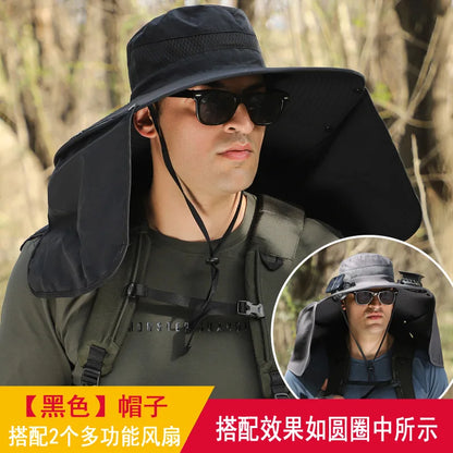 Sombrero Hat Summer Men Outdoor Fan Cap Multi-Purpose Rechargeable Big Wind Power Hat Big Brim Mountaineering Fisherman Hat Big